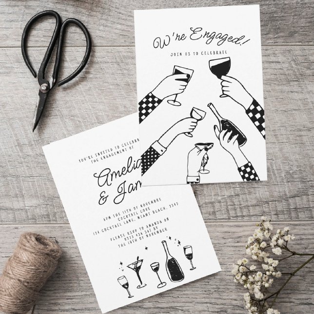 Retro funky hand drawn Cheers Engagement wedding Invitation (Creator Uploaded)
