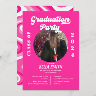 Retro Funky Hot Pink Graduation Invitation