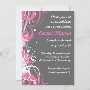 Retro Funky Hot Pink Sweet Sixteen 16 Invitation