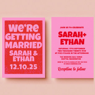 Retro Funky Pink Green Wedding Invitation