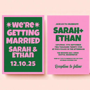 Retro Funky Pink Green Wedding Invitation