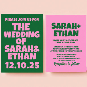 Retro Funky Pink Green  Wedding  Invitation