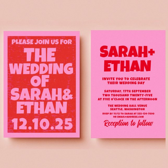 Retro Funky Pink Green  Wedding  Invitation (Creator Uploaded)