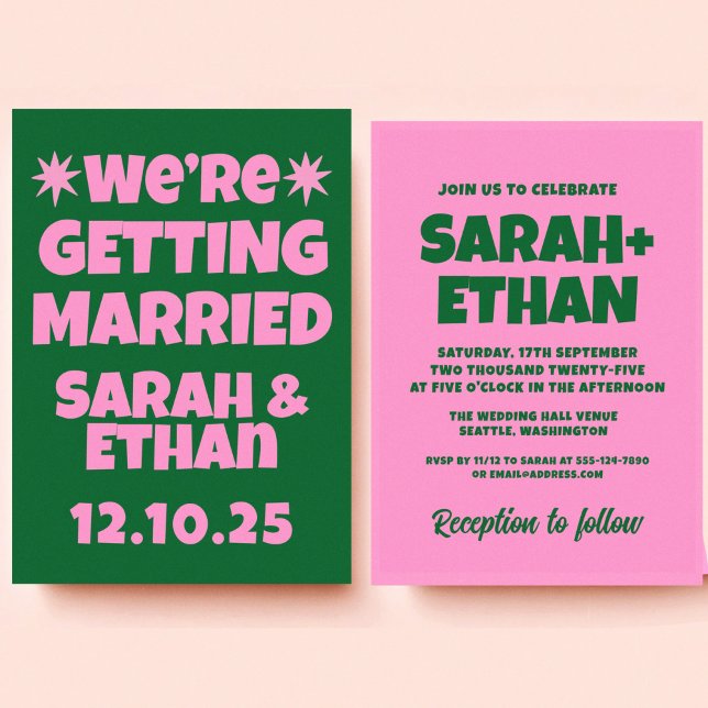Retro Funky Pink Green  Wedding  Invitation (Creator Uploaded)