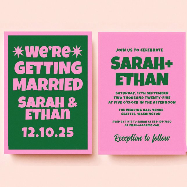 Retro Funky Pink Green  Wedding  Invitation (Creator Uploaded)