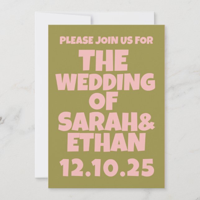 Retro Funky Pink Green  Wedding  Invitation (Front)