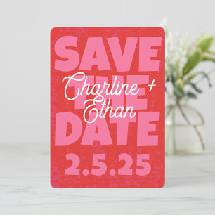 Retro Funky Pink Red Save the Date Qr code