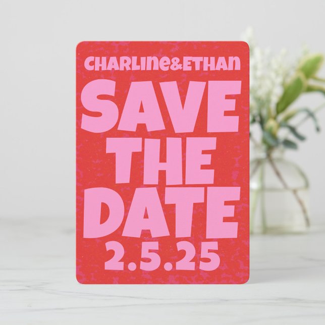 Retro Funky Pink Red Save the Date Qr code (Creator Uploaded)