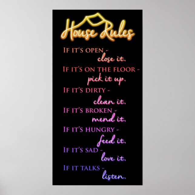 Retro Funky Rainbow Colors House Rules of Kindness Poster (Front)
