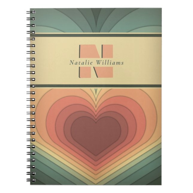 Retro Funky Romantic Heart Monogram Notebook (Front)