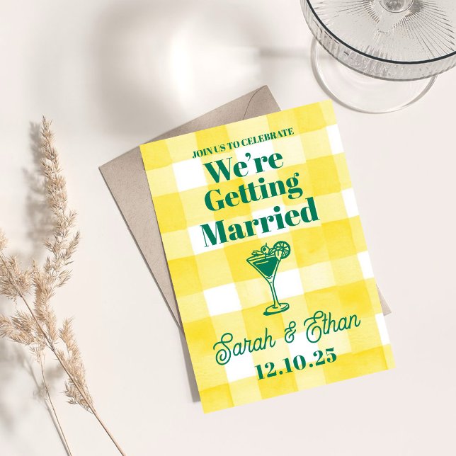 Retro Funky Striped Green Yellow Wedding Invitation (Creator Uploaded)