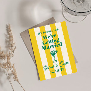 Retro Funky Striped Green Yellow Wedding Invitation