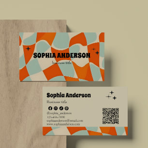 Retro Funky Wavy Pattern with QR Code Business Card