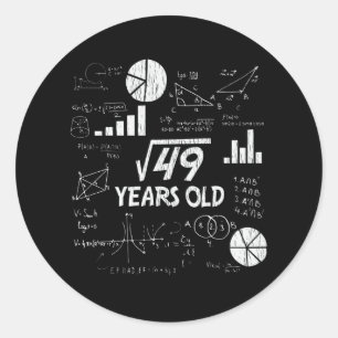 Retro Funny 7th Birthday Math Nerd Gift for Kids Classic Round Sticker