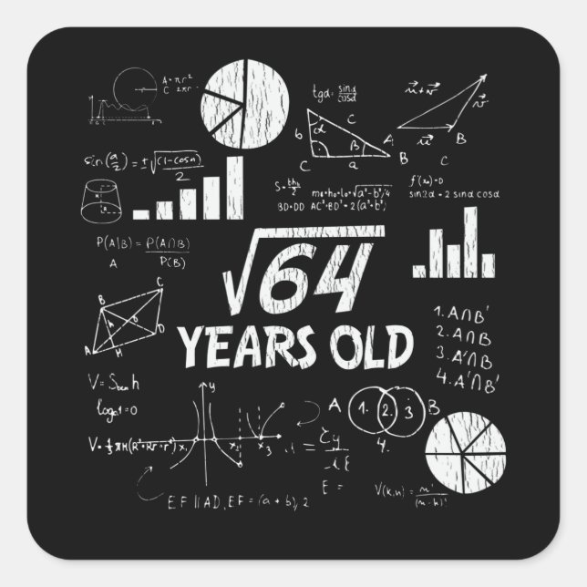Retro Funny 8th Birthday Math Nerd Gift for Kids Square Sticker (Front)