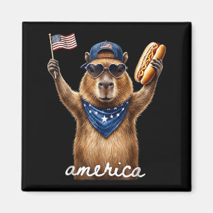 Retro Funny Aamerica Capybara Hot Dog Lover Magnet