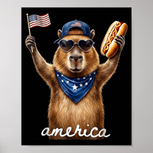 Retro Funny Aamerica Capybara Hot Dog Lover Poster
