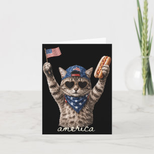 Retro Funny Aamerica Cat Hot Dog Lovers Patriotic Card