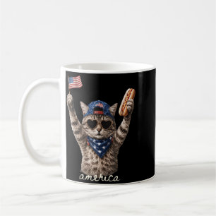 Retro Funny Aamerica Cat Hot Dog Lovers Patriotic Coffee Mug
