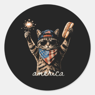 Retro Funny Aamerica Cathot Dog Lovers Patriotic Classic Round Sticker