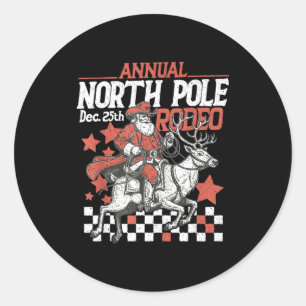 Retro Funny Annual North Le Rodeo Santa Cowboy Mer Classic Round Sticker