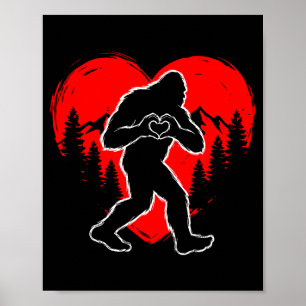 Retro funny bigfoot sasquatch heart love valentine poster