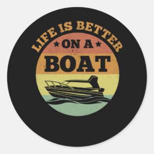 Retro Funny Boating Captain Boat Lover Classic Round Sticker