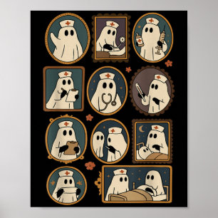 Retro Funny Boo Ghost Spooky Nurse Portrait Pictur Poster