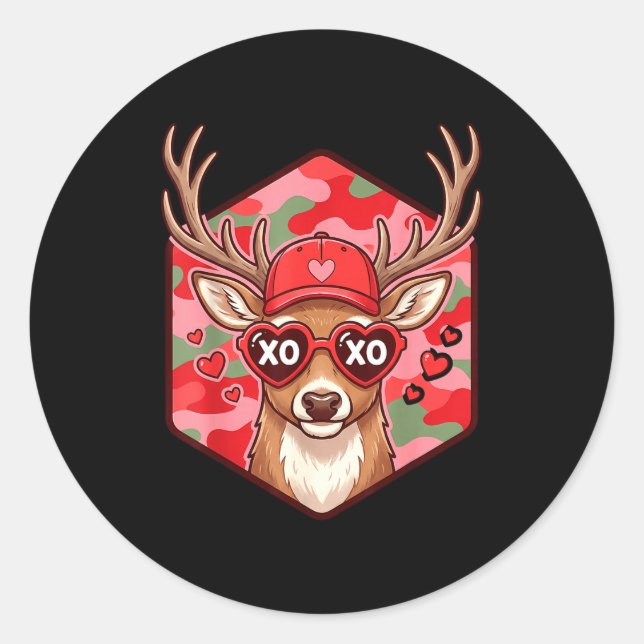 Retro Funny Boys Valentines Day Hunting Deer Camo  Classic Round Sticker (Front)