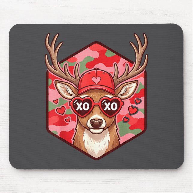Retro Funny Boys Valentines Day Hunting Deer Camo  Mouse Pad (Front)