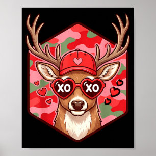 Retro Funny Boys Valentines Day Hunting Deer Camo  Poster