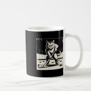 Retro Funny Cat Playing Ice Hockey Stick Skating S Coffee Mug