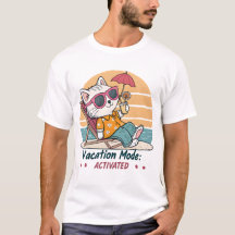 Retro Funny Cat Vacation Mode Activated Beach T-Sh