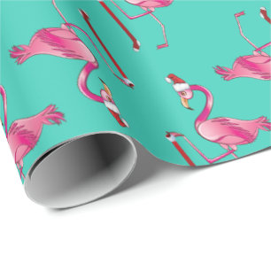 Retro Funny Christmas Flamingo With Long Stocking Wrapping Paper