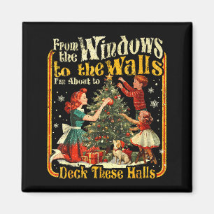 Retro Funny Christmas Holiday From The Windows To Magnet