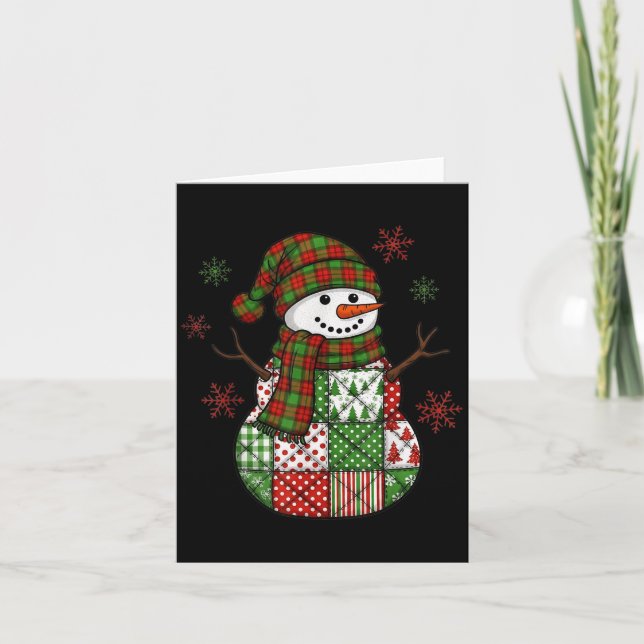 Retro Funny Christmas Patchwork Snowman Xmas Holid Card (Front)