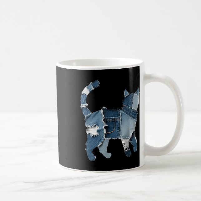 Retro Funny Denim Patch Animal Cat  Coffee Mug (Right)