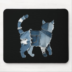 Retro Funny Denim Patch Animal Cat Mouse Pad