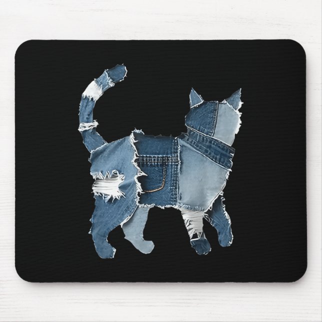 Retro Funny Denim Patch Animal Cat  Mouse Pad (Front)