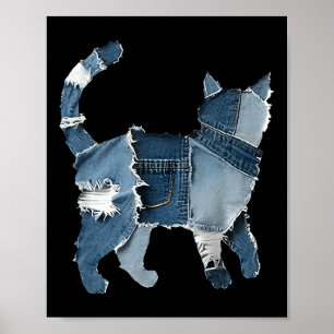 Retro Funny Denim Patch Animal Cat  Poster