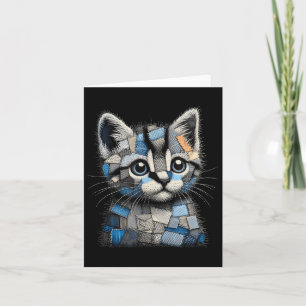 Retro Funny Denim Patch Animal Cat Print Card