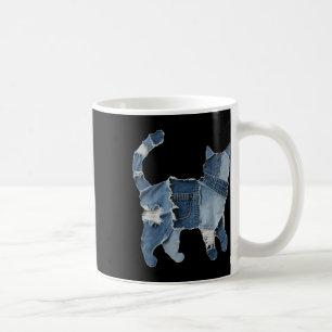 Retro Funny Denim Patch Animal Cat Print Coffee Mug