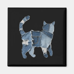 Retro Funny Denim Patch Animal Cat Print Magnet