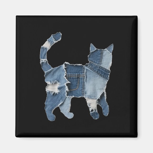 Retro Funny Denim Patch Animal Cat Print  Magnet (Front)