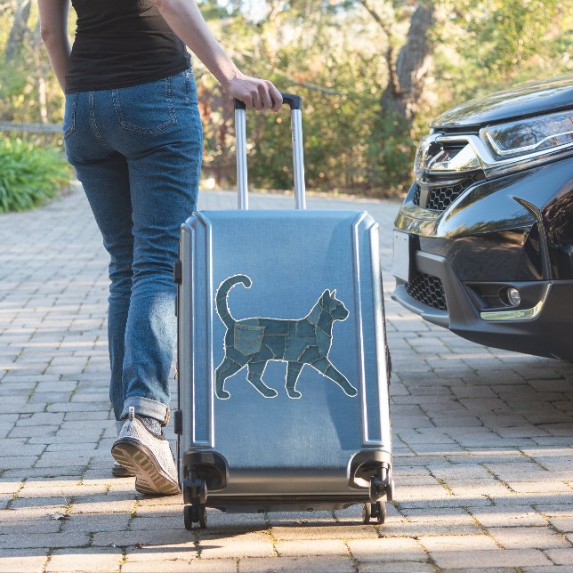 Retro Funny Denim Patch Animal Cat T-Shirt (Suitcase Insitu)