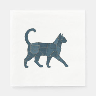 Retro Funny Denim Patch Animal Cat T-Shirt Napkin