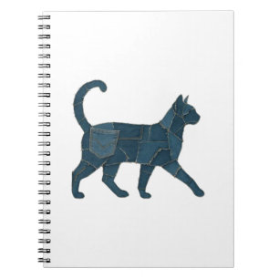 Retro Funny Denim Patch Animal Cat T-Shirt Notebook
