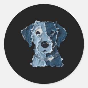 Retro Funny Denim Patch Animal Dog Classic Round Sticker