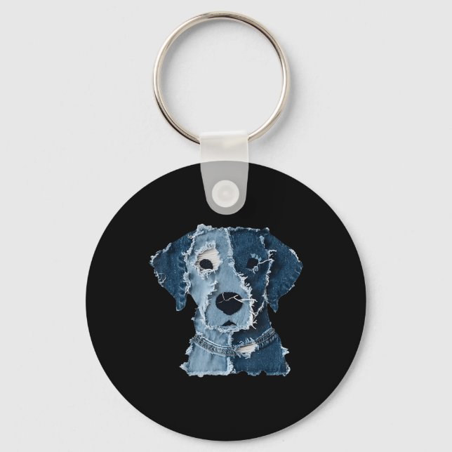 Retro Funny Denim Patch Animal Dog  Key Ring (Front)