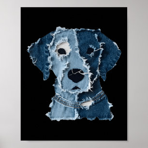 Retro Funny Denim Patch Animal Dog  Poster